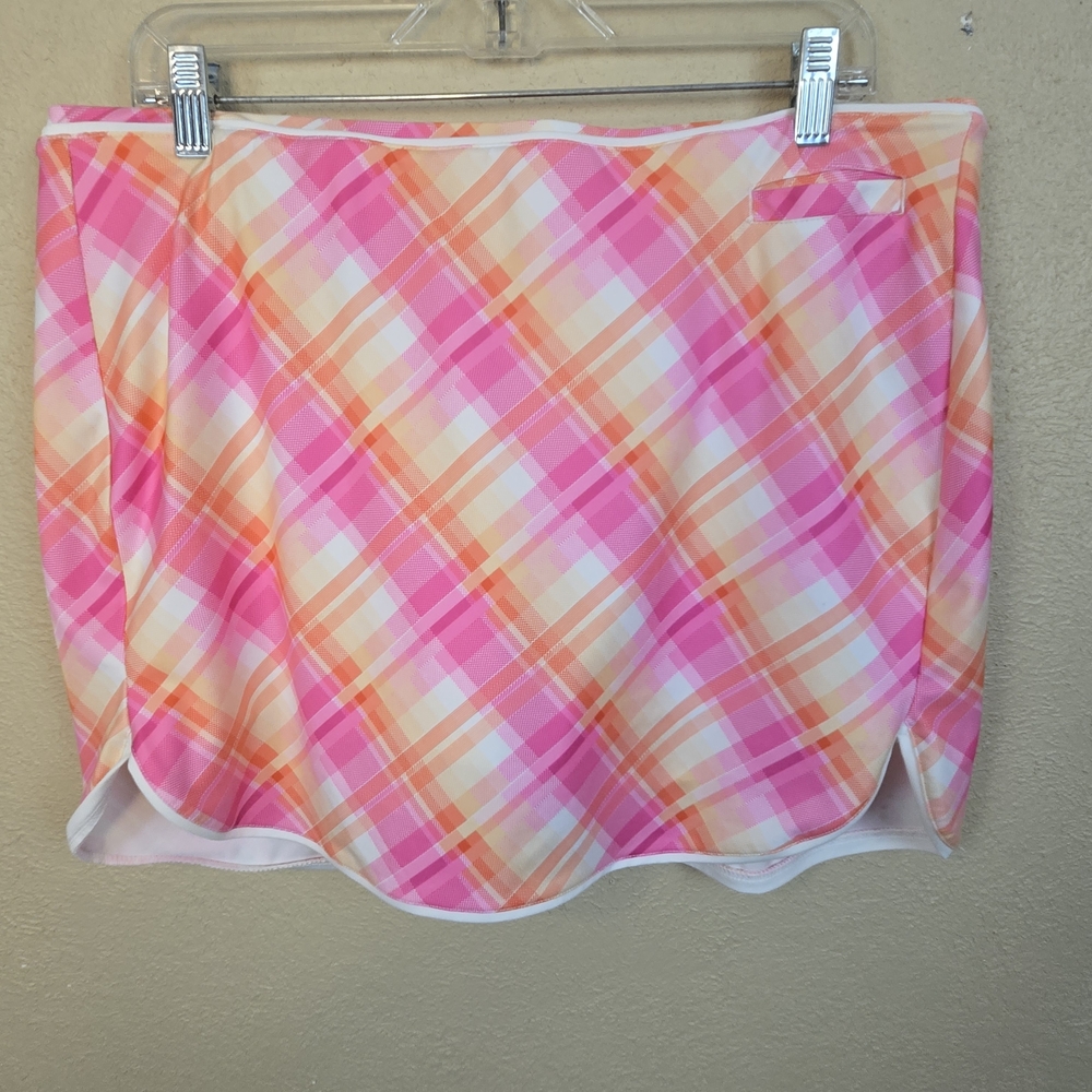 Pebble Beach Pink Orange Plaid Golf Skort XL (6389)